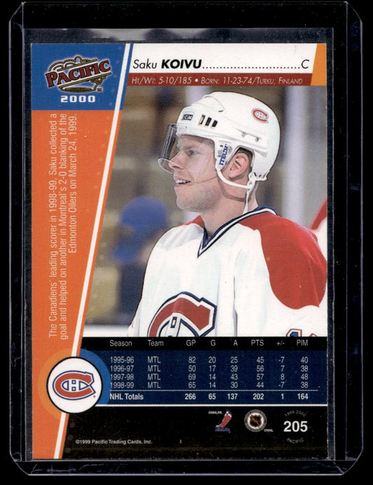 1999-00 Pacific - Premiere Date - Saku Koivu #205 /46