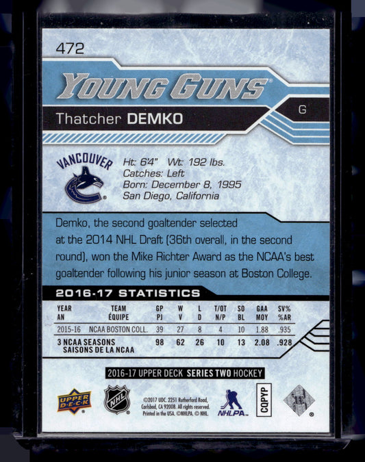 2016-17 Upper Deck Young Guns - Thatcher Demko #472 RC