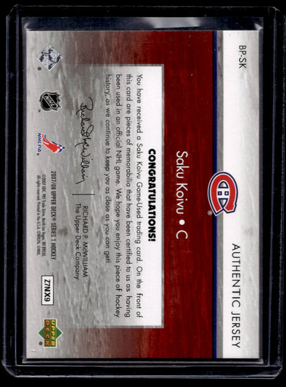 2007-08 Upper Deck - Big Playmakers Jersey - Saku Koivu #BP-SK /50