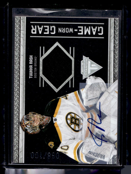 2011-12 Panini Titanium - Game-Worn Gear - Autographs - Tuukka Rask #4 /100