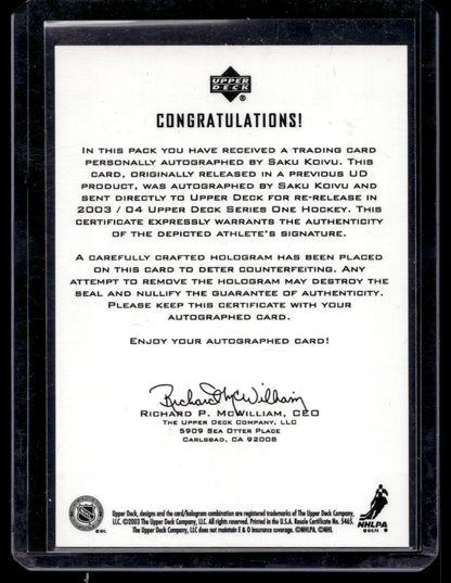 2003-04 Upper Deck 1992-93 Buyback Autographs - Saku Koivu #113 /14