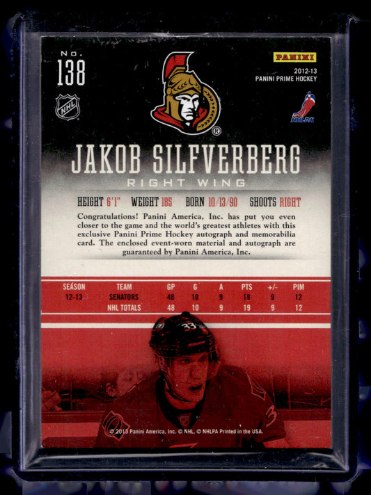 2012-13 Panini Prime - Prime Rookies - Jakob Silfverberg #138 /249 RC