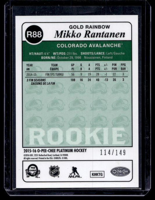 2015-16 Upper Deck O-Pee-Chee Platinum - Retro Rainbow Gold - Mikko Rantanen #R88 /149 RY