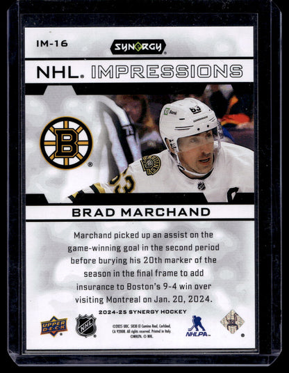 2024-25 Upper Deck Synergy - NHL Impressions - Magenta - Superstars - Brad Marchand #IM-16 /599