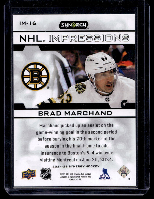2024-25 Upper Deck Synergy - NHL Impressions - Magenta - Superstars - Brad Marchand #IM-16 /599