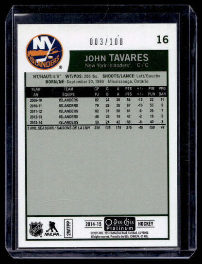 2014-15 Upper Deck O-Pee-Chee Platinum - Retro - Black Rainbow - John Tavares #16 /100