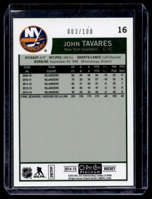 2014-15 Upper Deck O-Pee-Chee Platinum - Retro - Black Rainbow - John Tavares #16 /100