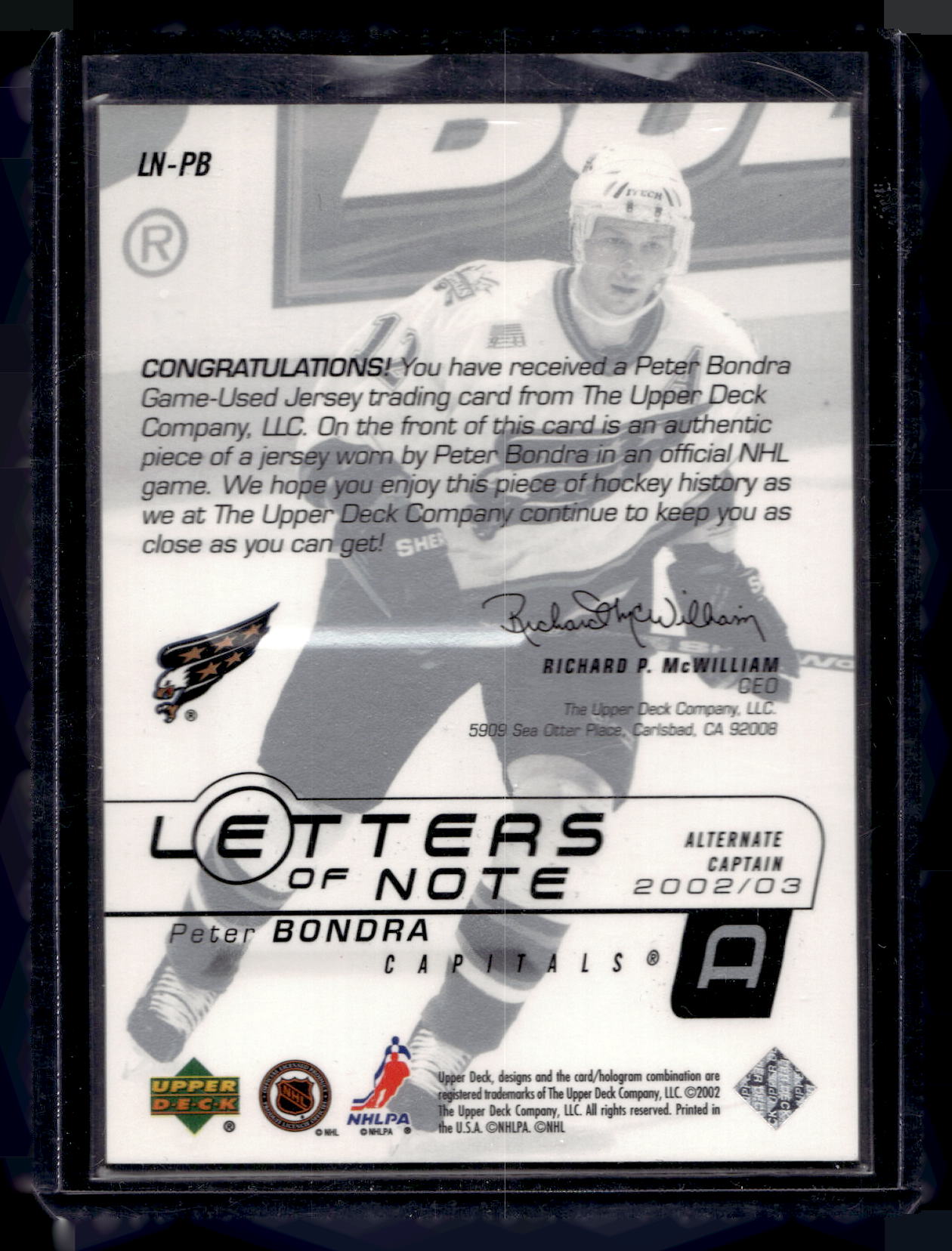 2002-03 Upper Deck - Letters of Note - Peter Bondra #LN-PB