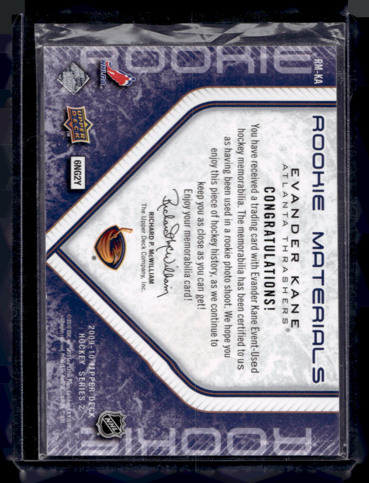2009-10 Upper Deck - Rookie Materials - Evander Kane #RM-KA RY