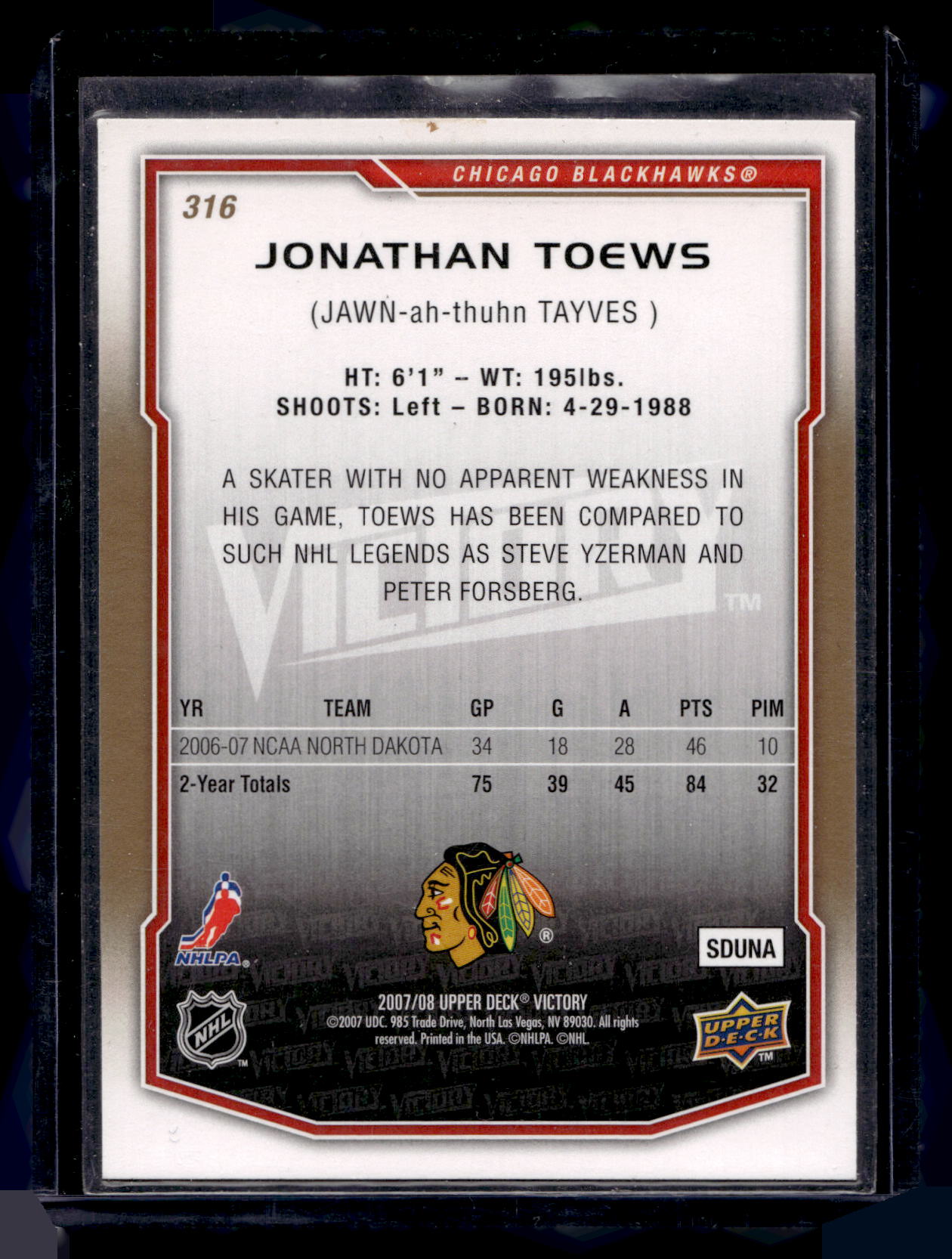 2007-08 Upper Deck Victory - Jonathan Toews #316 RC