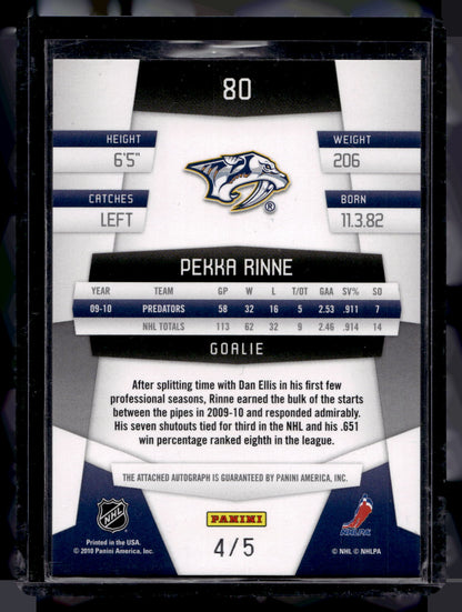2010-11 Panini Certified - Mirror Emerald Signatures - Pekka Rinne #80 /5
