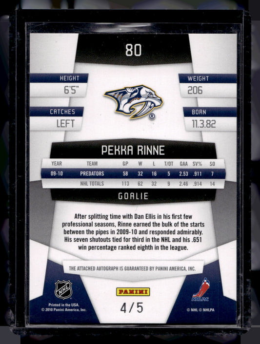 2010-11 Panini Certified - Mirror Emerald Signatures - Pekka Rinne #80 /5