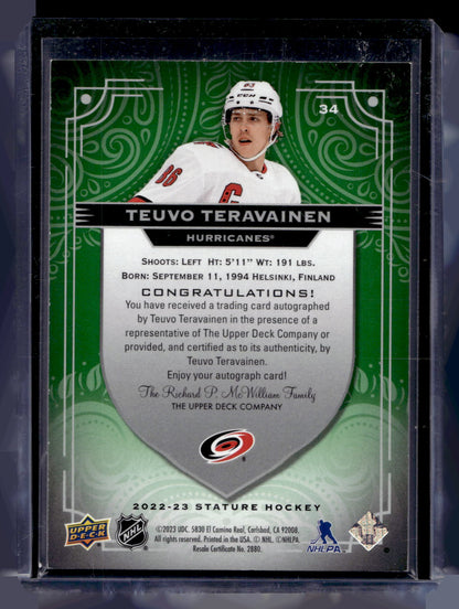 2022-23 Upper Deck Stature - Green Autographs - Teuvo Teravainen #34 /10