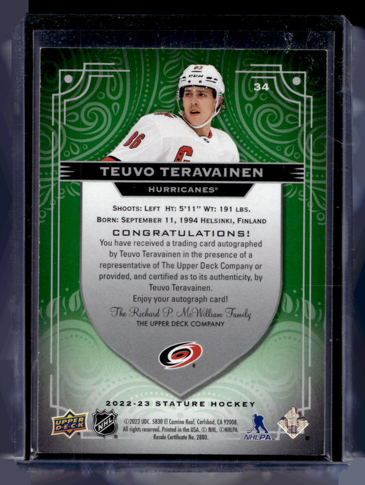 2022-23 Upper Deck Stature - Green Autographs - Teuvo Teravainen #34 /10