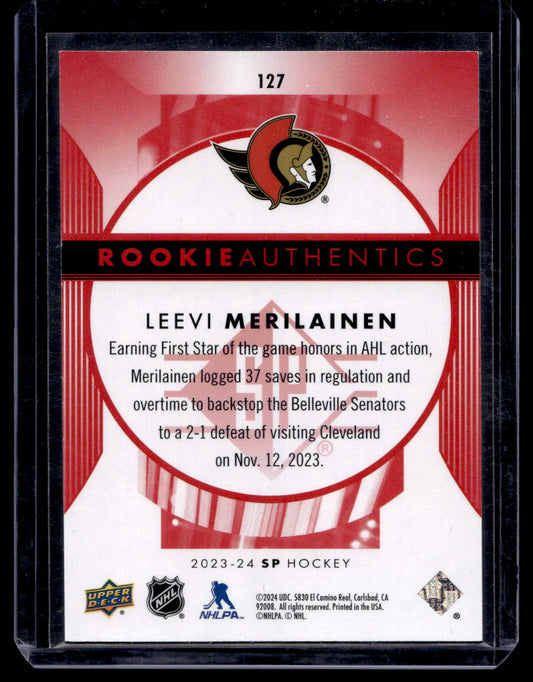 2023-24 Upper Deck SP - Retail - Red - Rookie Authentics - Leevi Merilainen #127 /899 RY