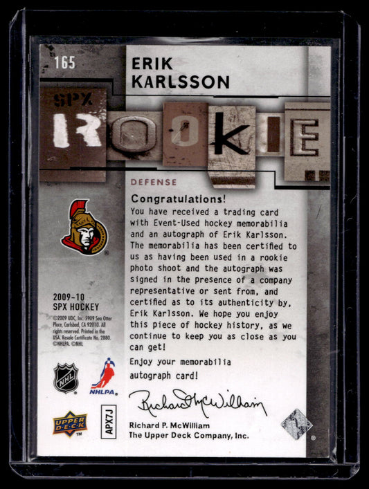 2009-10 SPx - Rookie Autographed Jersey - Erik Karlsson # 165 /799 RC