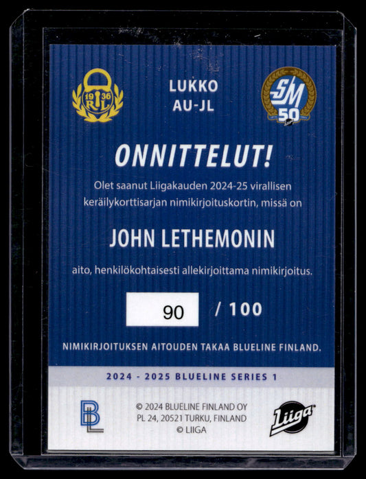 2024-25 Blueline Signature Silver - John Lethemon #AU-JL /100