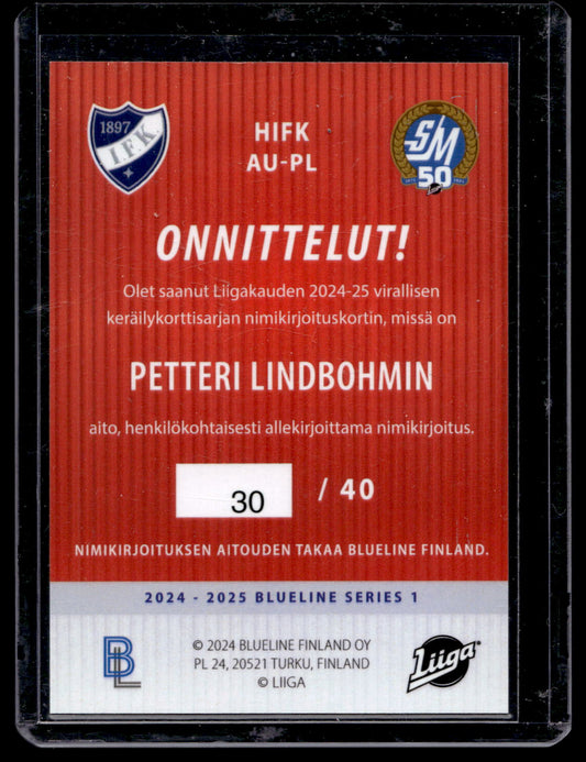 2024-25 Blueline Signature Gold - Petteri Lindbohm #AU-PL /40