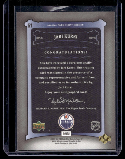 2006-07 Upper Deck Parkhurst - Autographs  - Jari Kurri #51