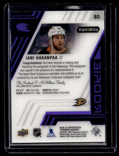 2020-21 Upper Deck Synergy - Purple  Rookie Auto - Jani Hakanpaa #80 /35 RC