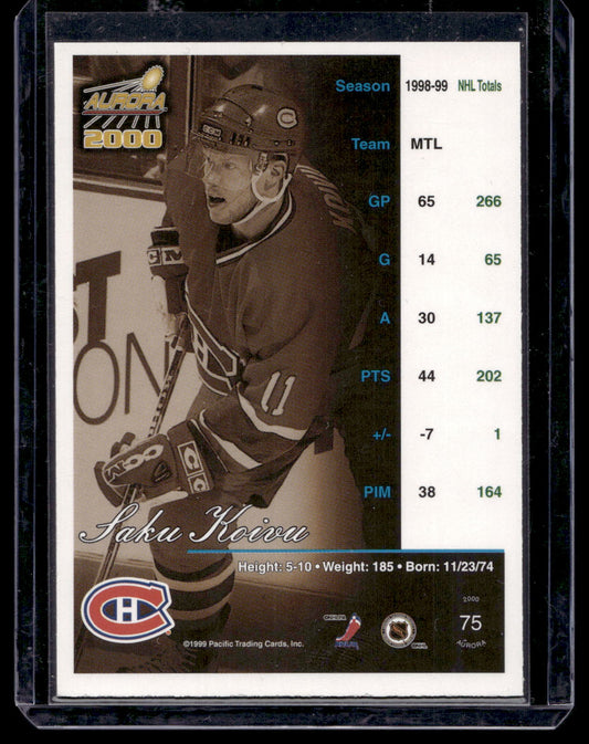 1999-00 Pacific Aurora - Striped Premiere Date - Saku Koivu #75 /60