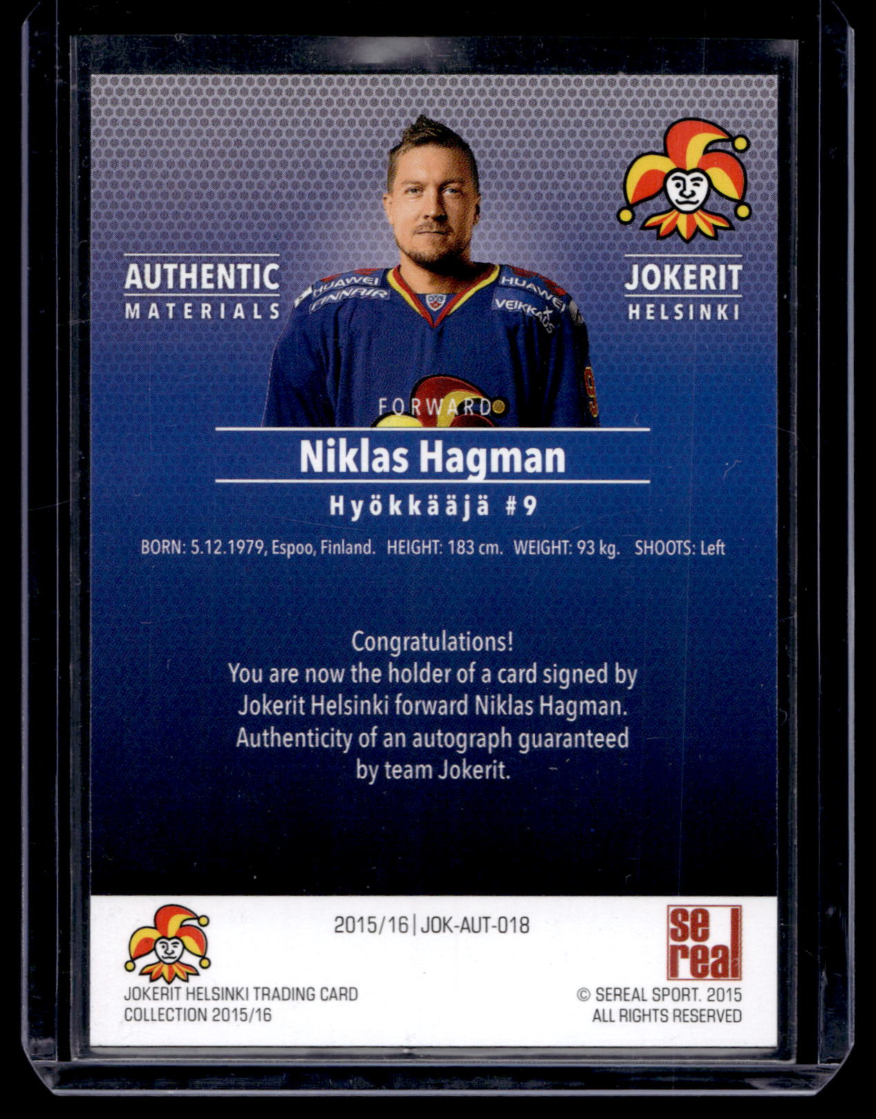 2015-16 Cereal Jokerit Autograph - Niklas Hagman #JOK-AUT-018 /80