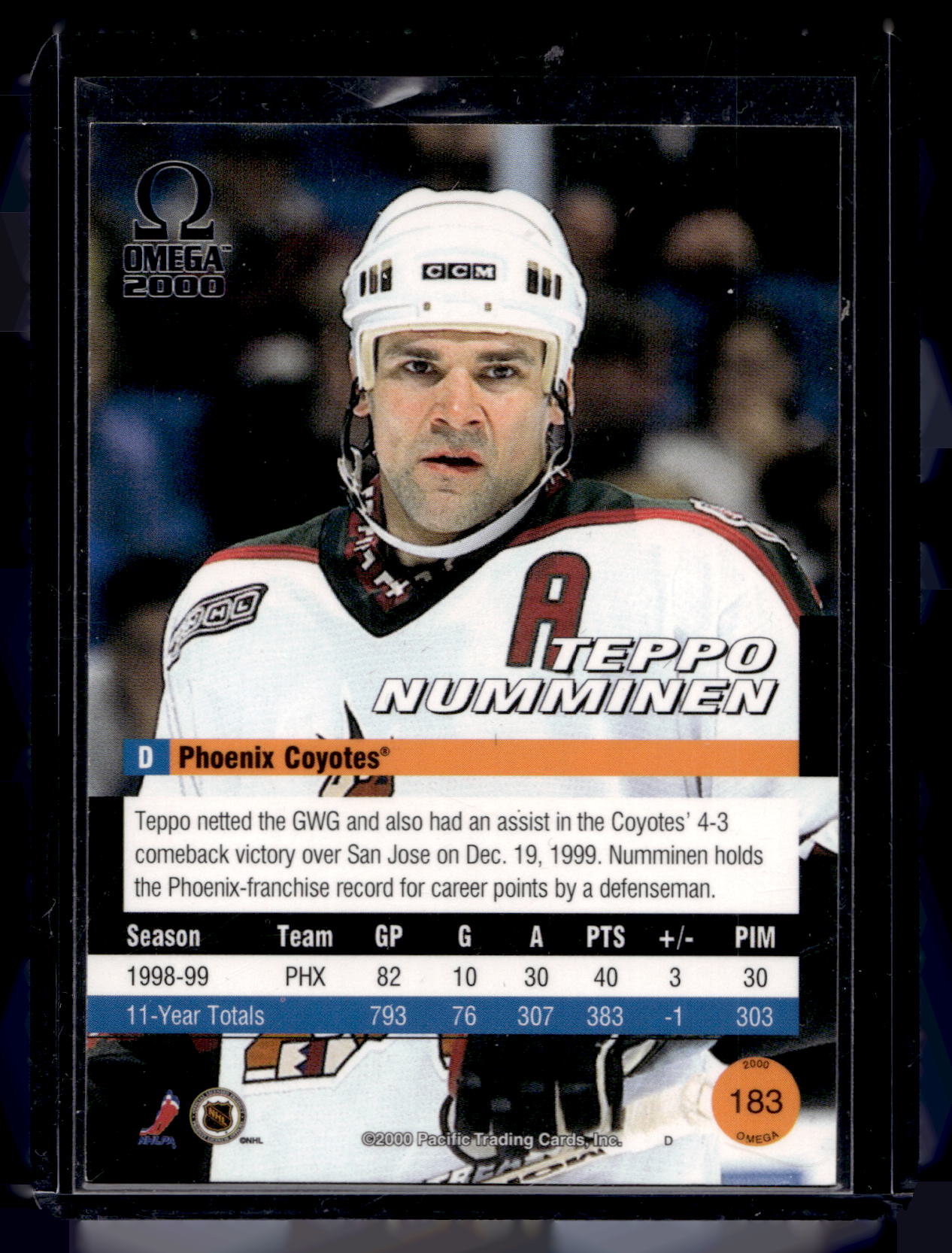 1999-00 Pacific Omega - Platinum Blue - Teppo Numminen #183 /75