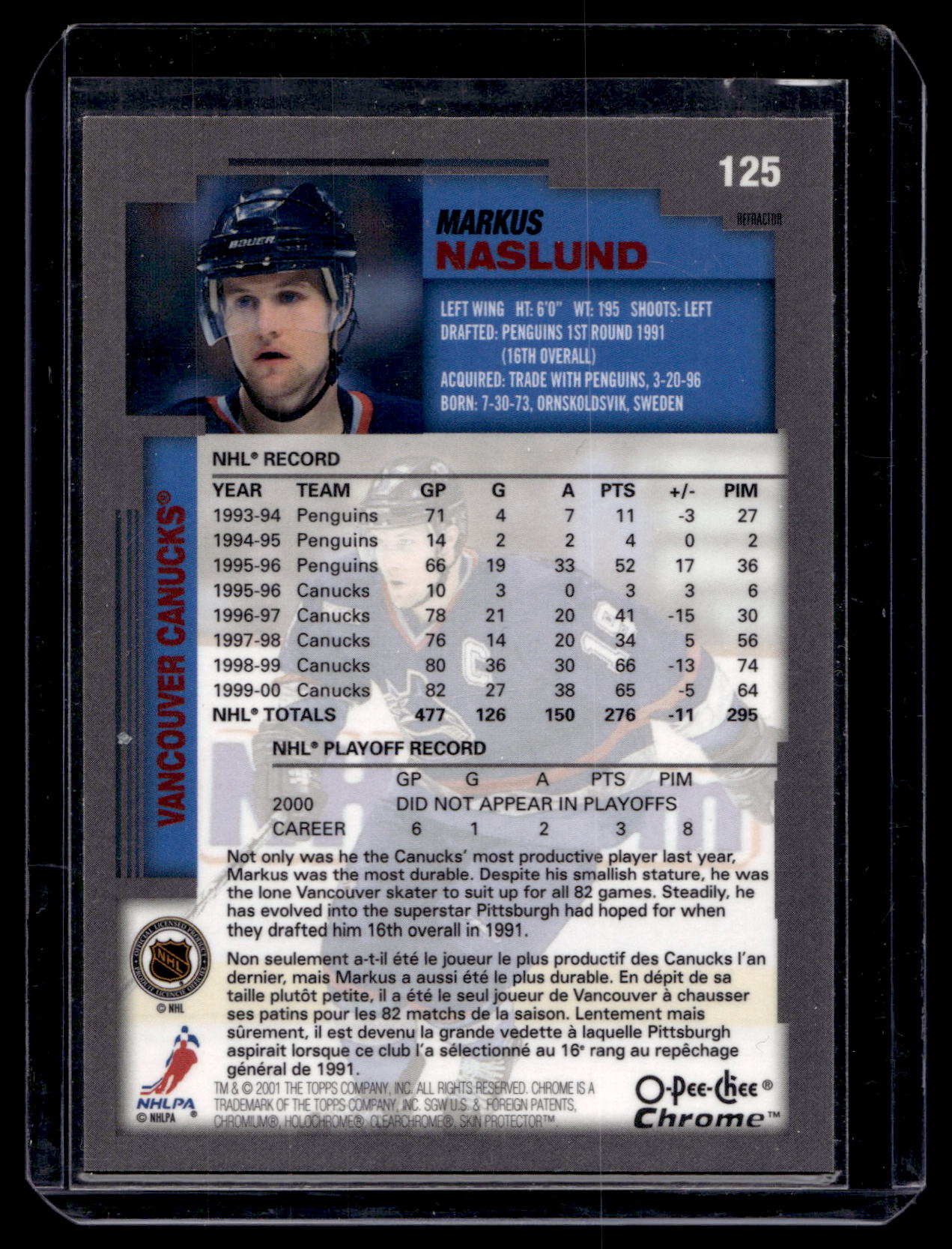 2000-01 Topps Chrome - O-Pee-Chee Refractor - Markus Naslund #125