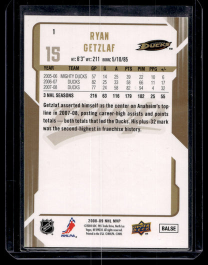 2008-09 Upper Deck MVP - Gold Script - Ryan Getzlaf #1 /100