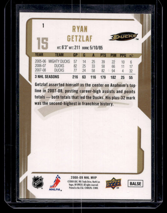 2008-09 Upper Deck MVP - Gold Script - Ryan Getzlaf #1 /100