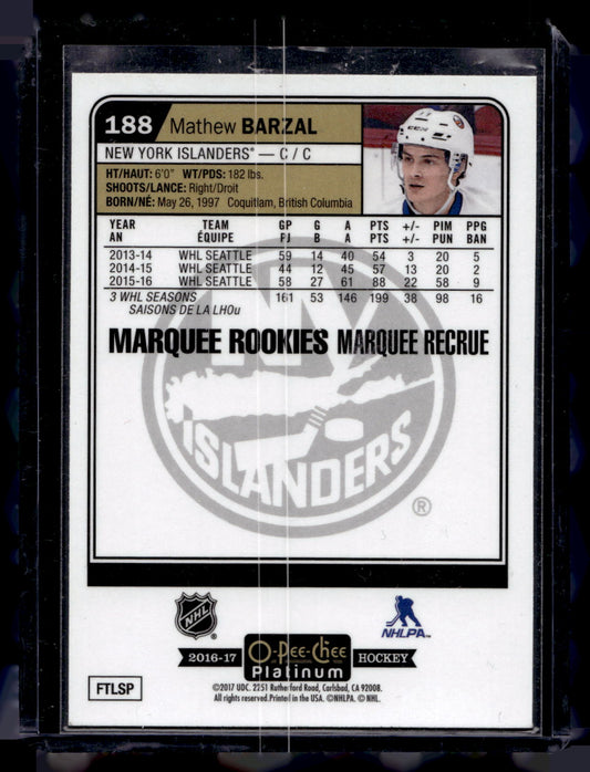 2016-17 Upper Deck O-Pee-Chee Platinum - Marquee Rookies - Mathew Barzal #188 RC