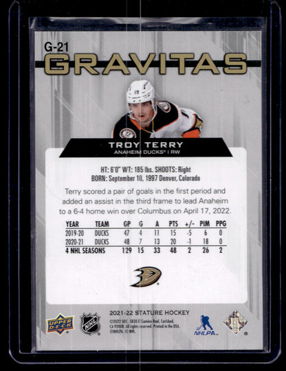 2021-22 Upper Deck Stature - Gravitas - Red - Troy Terry #G-21 /75
