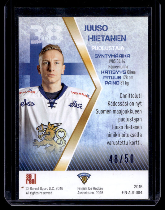 2016 Sereal Team Finland  Autograph - Juuso Hietanen #FIN-AUT-004 /50