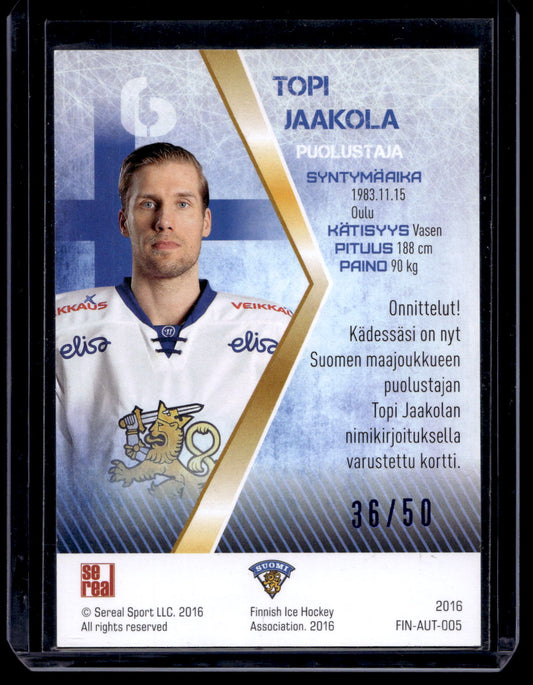 2016 Sereal Team Finland  Autograph - Topi Jaakola #FIN-AUT-005 /50