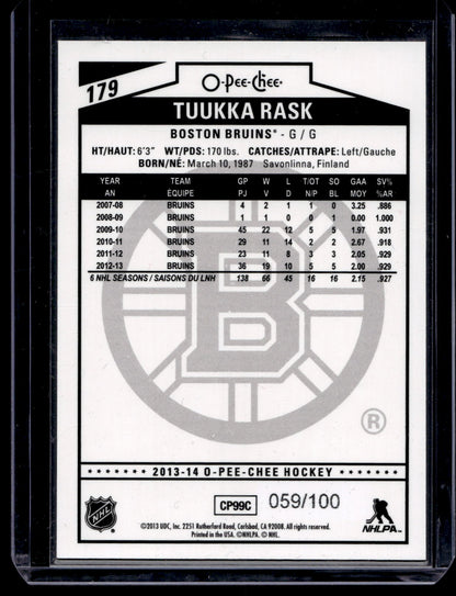 2013-14 O-Pee-Chee - Black Rainbow Foil - Tuukka Rask #179 /100