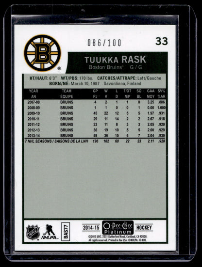 2014-15 Upper Deck O-Pee-Chee Platinum - Retro Black Rainbow - Tuukka Rask #33 /100