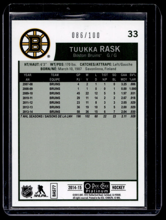 2014-15 Upper Deck O-Pee-Chee Platinum - Retro Black Rainbow - Tuukka Rask #33 /100