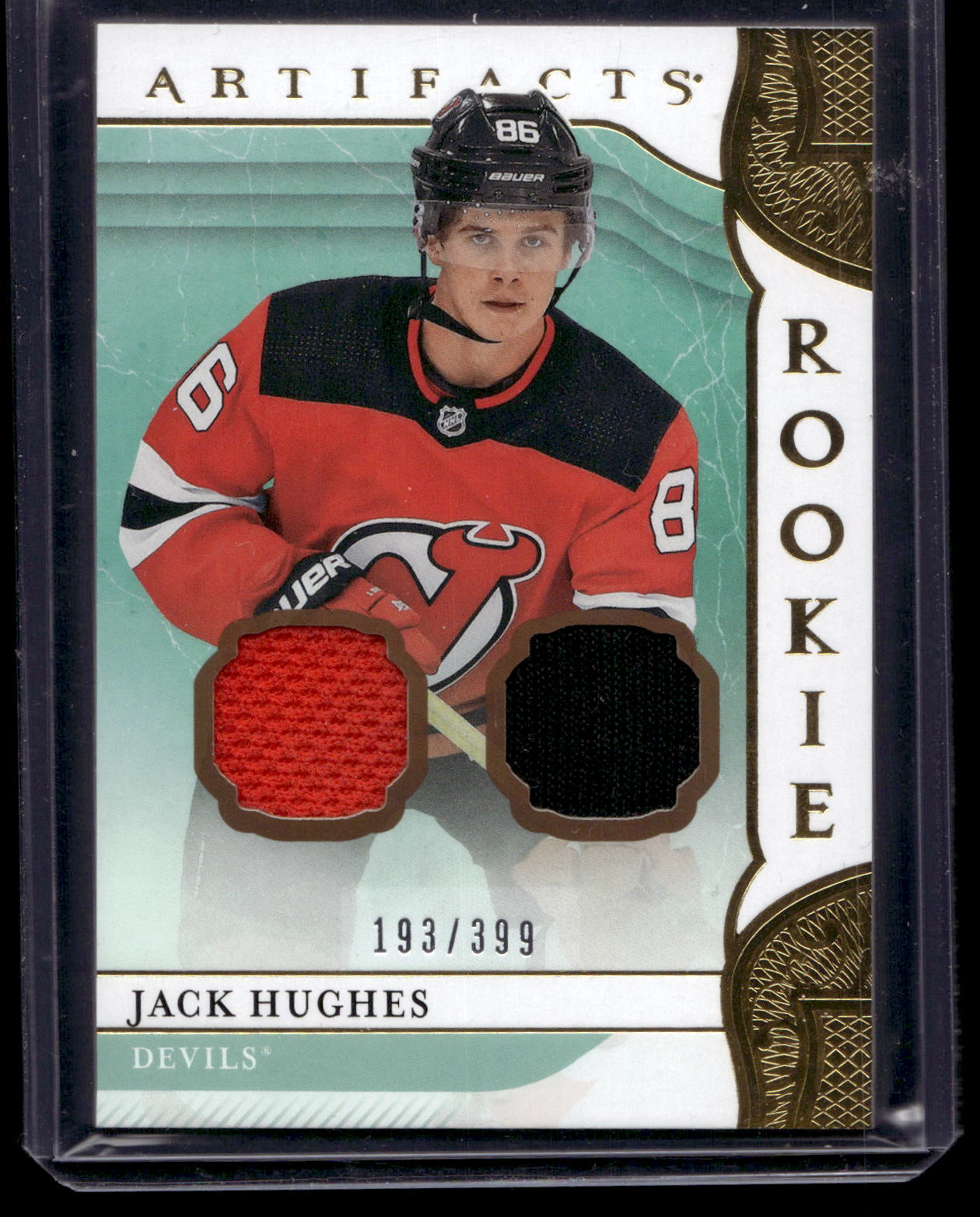 2019-20 Upper Deck Artifacts - Roman Numeral Rookies Redemptions - Gold Relics - Jack Hughes #I /399 RY