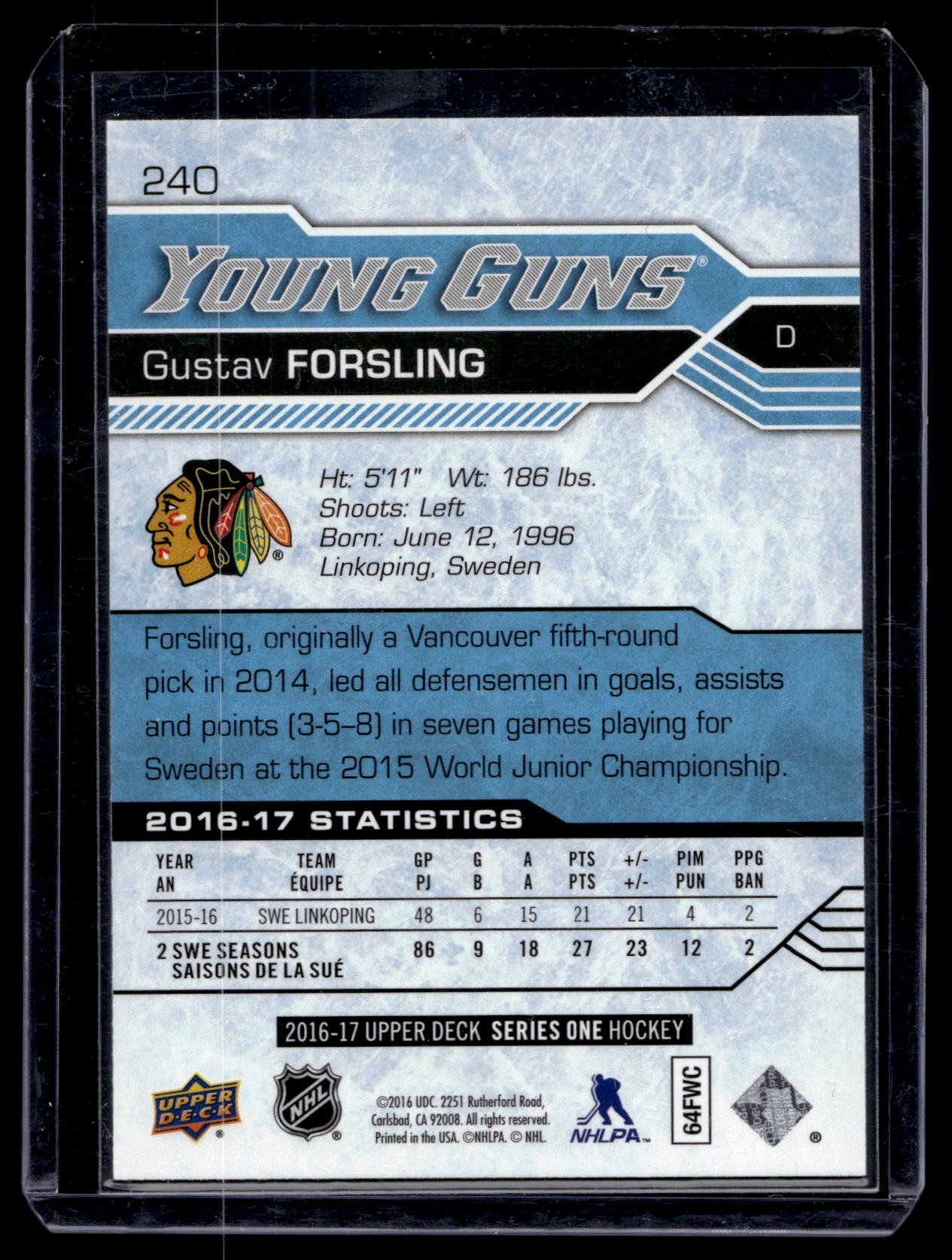 2016-17 Upper Deck - Young Guns - Gustav Forsling #240 RC