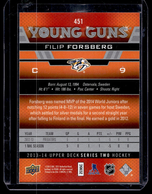 2013-14 Upper Deck - Young Guns - Filip Forsberg #451 RC