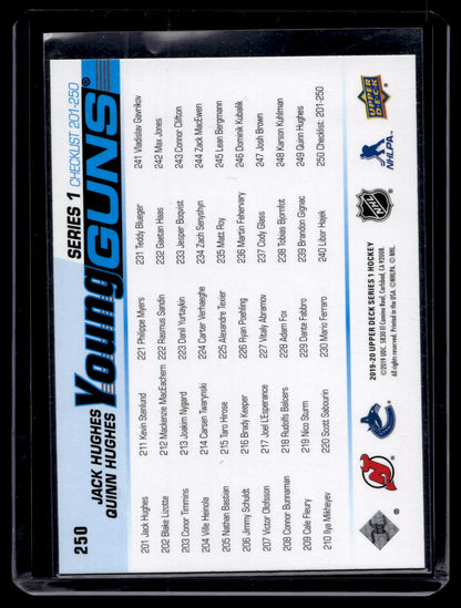 2019-20 Upper Deck - Young Guns Checklist - Jack Hughes / Quinn Hughes #250 RC