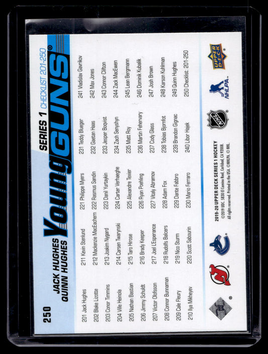 2019-20 Upper Deck - Young Guns Checklist - Jack Hughes / Quinn Hughes #250 RC