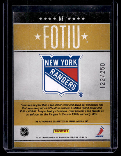 2010-11 Panini Pinnacle - Tough Times Autographs - Nick Fotiu #NF /250