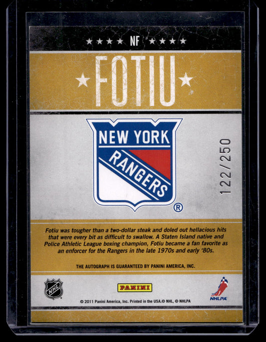 2010-11 Panini Pinnacle - Tough Times Autographs - Nick Fotiu #NF /250