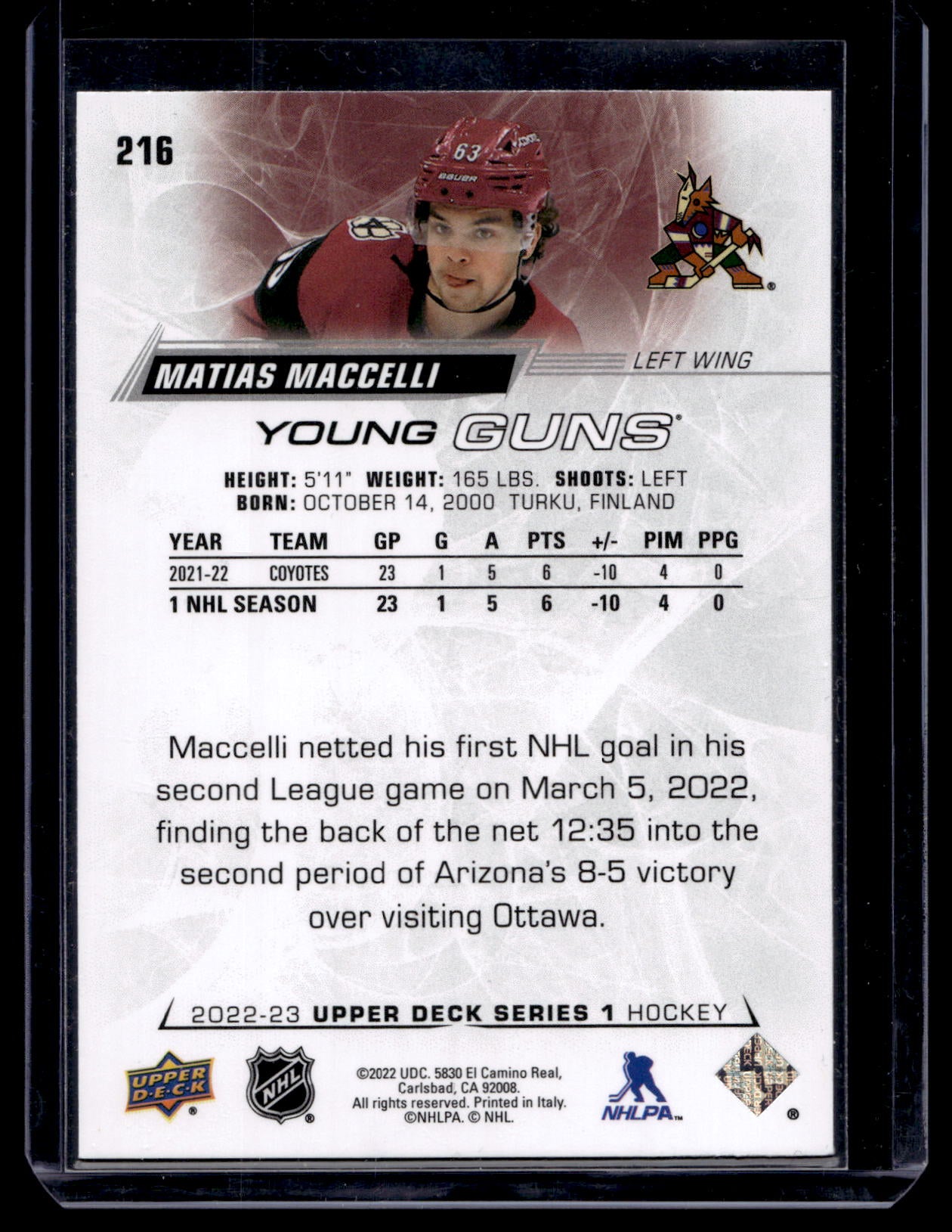 2022-23 Upper Deck - Young Guns - Matias Maccelli #216 RC