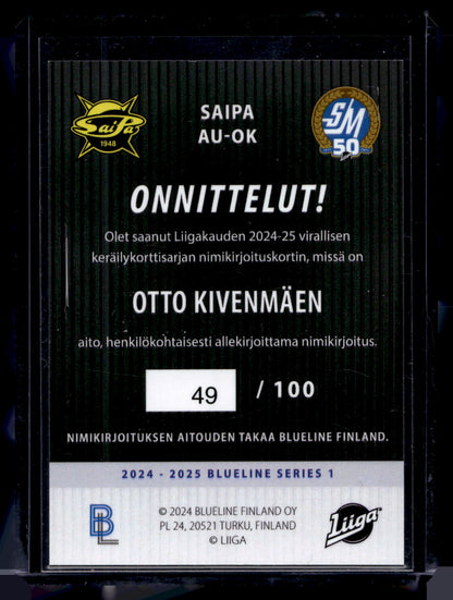 2024-25 Blueline Signature Silver - Otto Kivenmäki #AU-OK /100