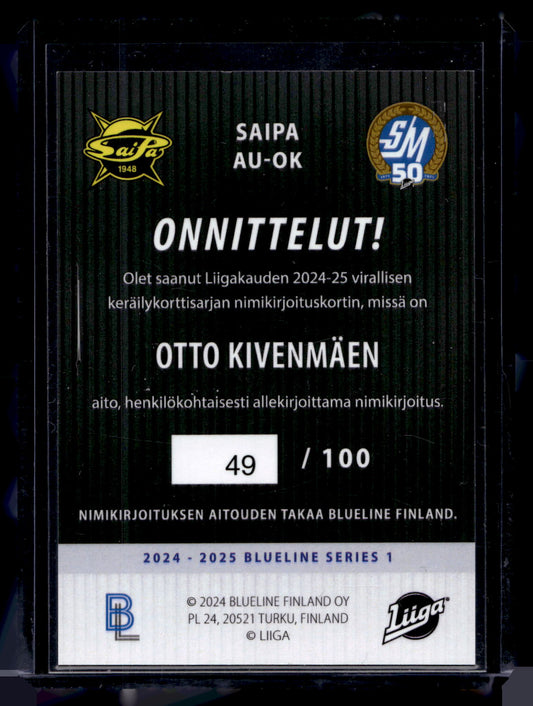 2024-25 Blueline Signature Silver - Otto Kivenmäki #AU-OK /100