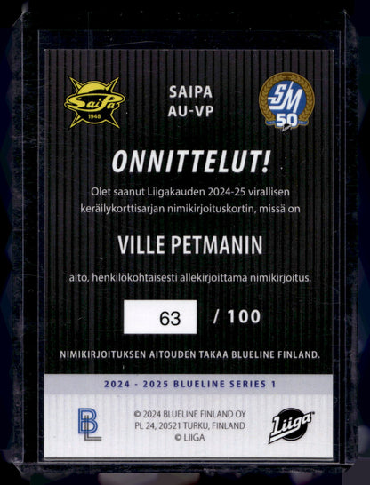 2024-25 Blueline Signature Silver - Ville Petman #AU-VP /100