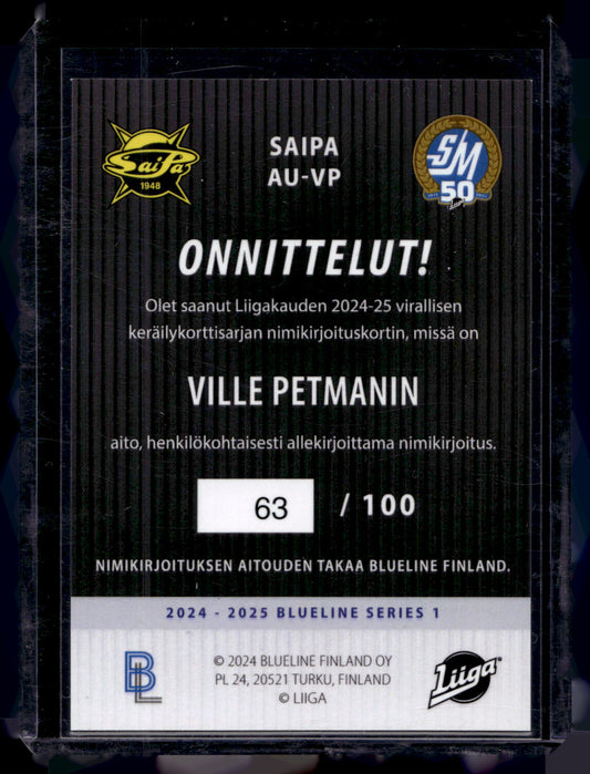 2024-25 Blueline Signature Silver - Ville Petman #AU-VP /100