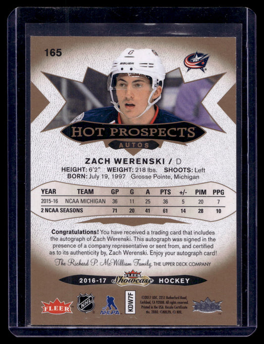 2016-17 Upper Deck Fleer Showcase -  Hot Prospects Autos - Zach Werenski #165 /499 RC
